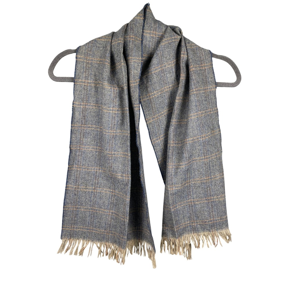 Pendleton Scarf Unisex OS Blue Herringbone Good Virgin Wool Windowpane Vtg USA
